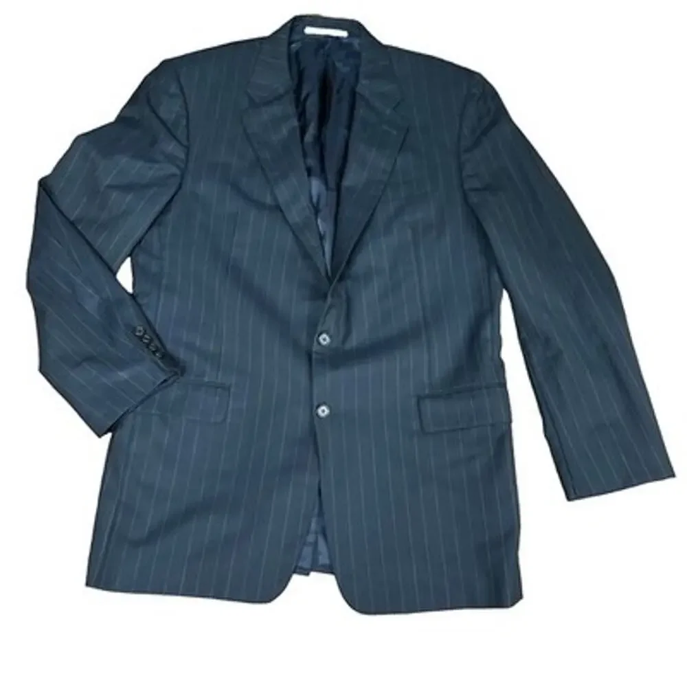 Loro Piana Wool Hickey Freeman Blazer 44L Black Pinstripe Sport Jacket Coat